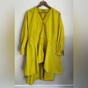Smith & Soul yellow A line shirt high low long sleeve Lagenlook travel saree L